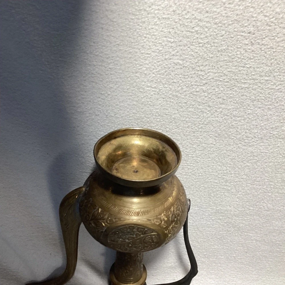 Vintage Etched Brass Aftaba Teapot Middle Eastern Decorative Spouted Vessel 6in - Picture 4 of 6